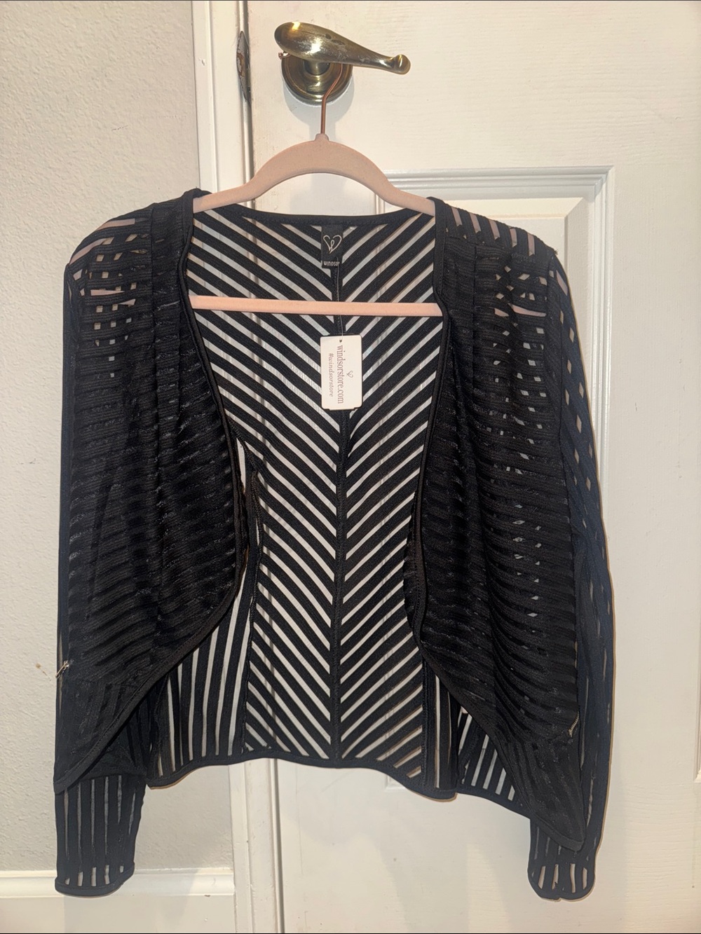 Windsor Black Sheer Striped Open-Front Cardigan